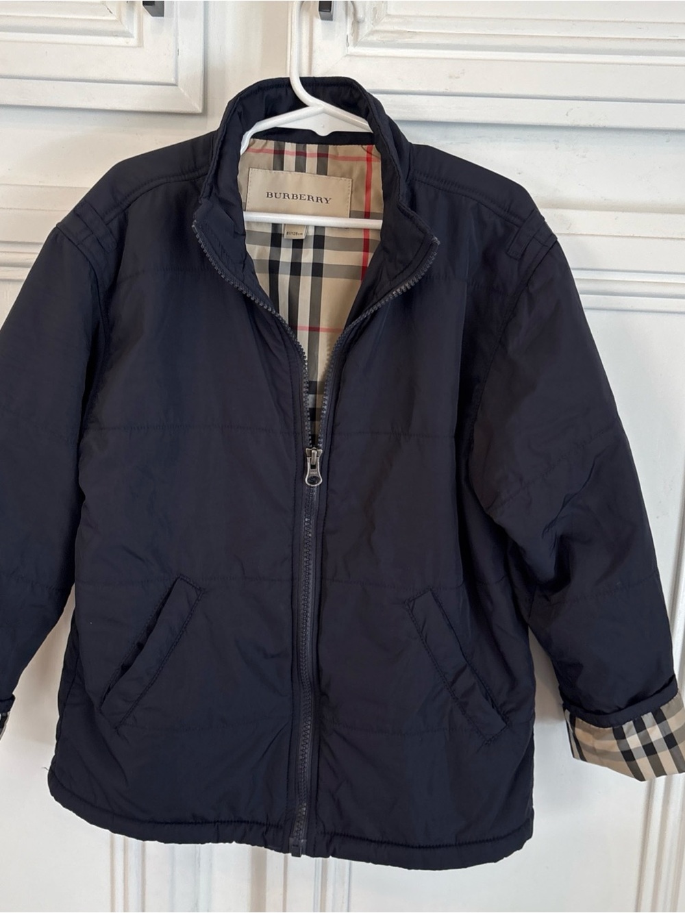 EUC Burberry Kids Blue  Full Zip Jacket w/ Check Lining, Size 8 Regular